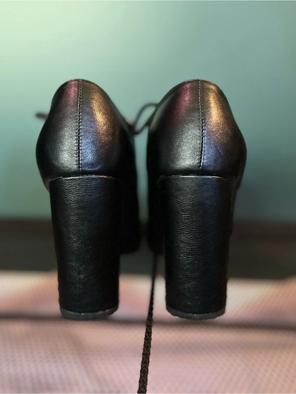 Black Chunky Heel Lace-Up Women's Shoe